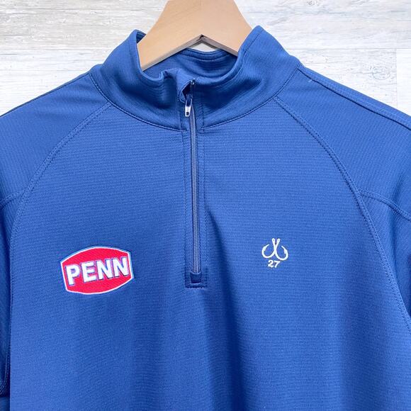 PENN Saltwater Fishing Gear Montauk Tackle Co Tech Pullover Blue Mens Small - Picture 2 of 6